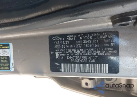 2014 Hyundai Accent Gls/Gs from USA, damaged, VIN KMHCT5AE7EU141171